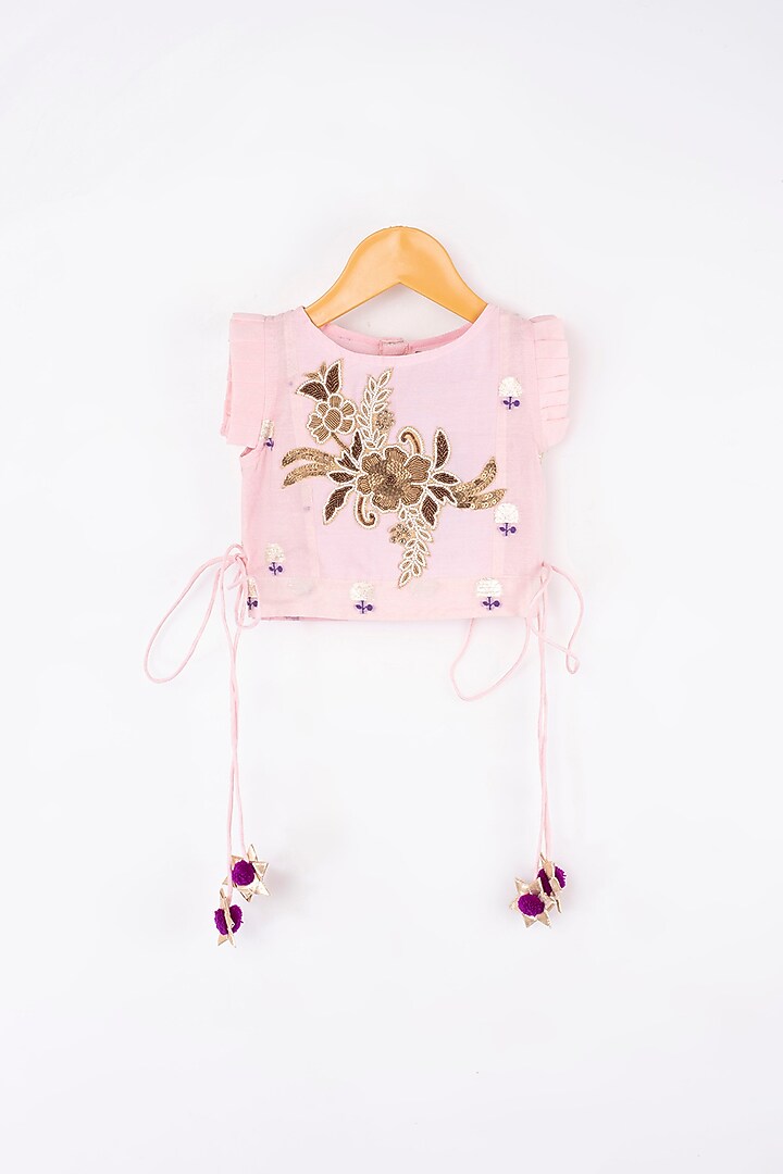 Pink Hand Embroidered Pleated Skirt Set For Girls by Kirti Agarwal Pret n Couture at Pernia's Pop Up Shop