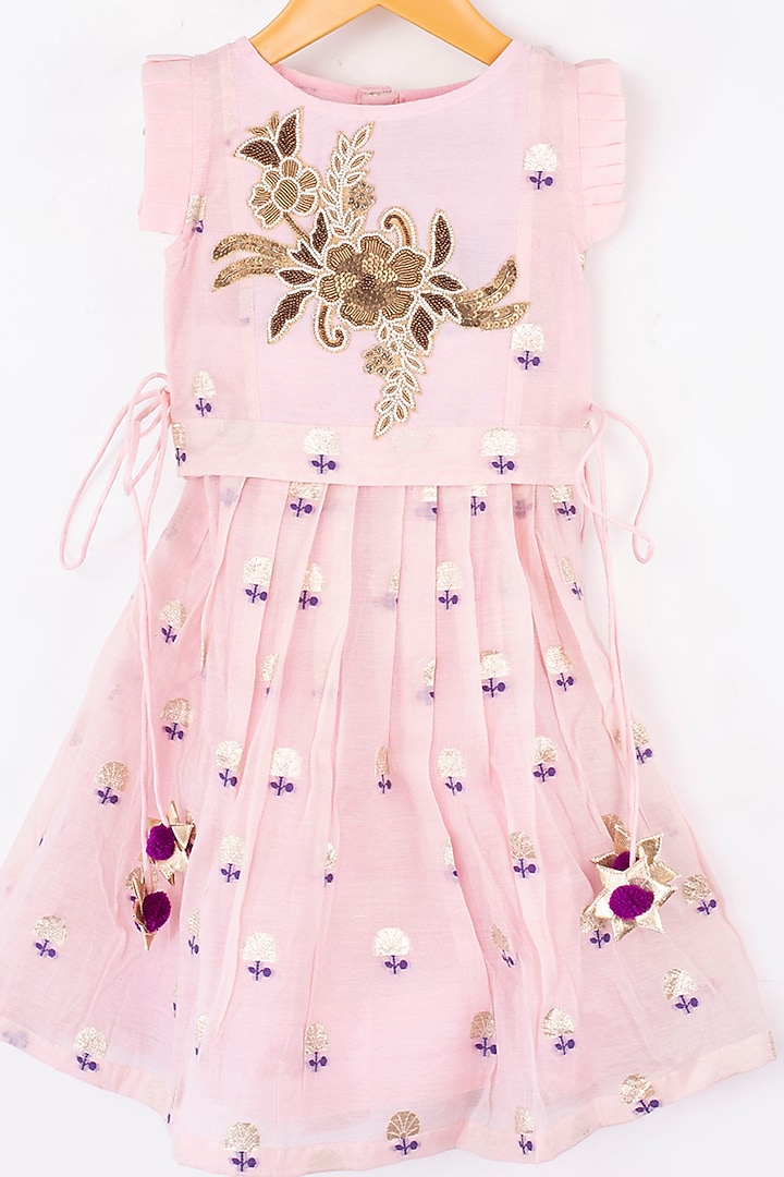 Pink Hand Embroidered Pleated Skirt Set For Girls by Kirti Agarwal Pret n Couture at Pernia's Pop Up Shop