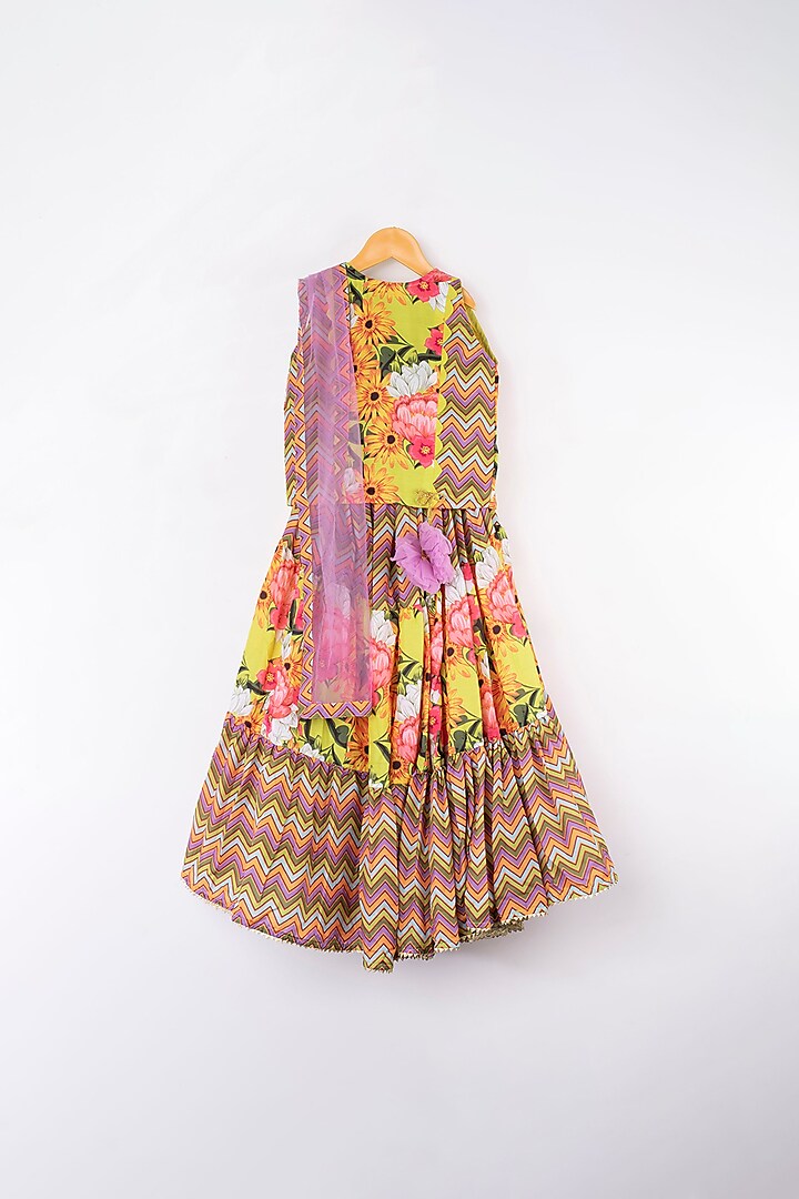 Multi-Colored Mulmul Silk Three-Tiered Lehenga Set For Girls by  Kirti Agarwal Pret n Couture