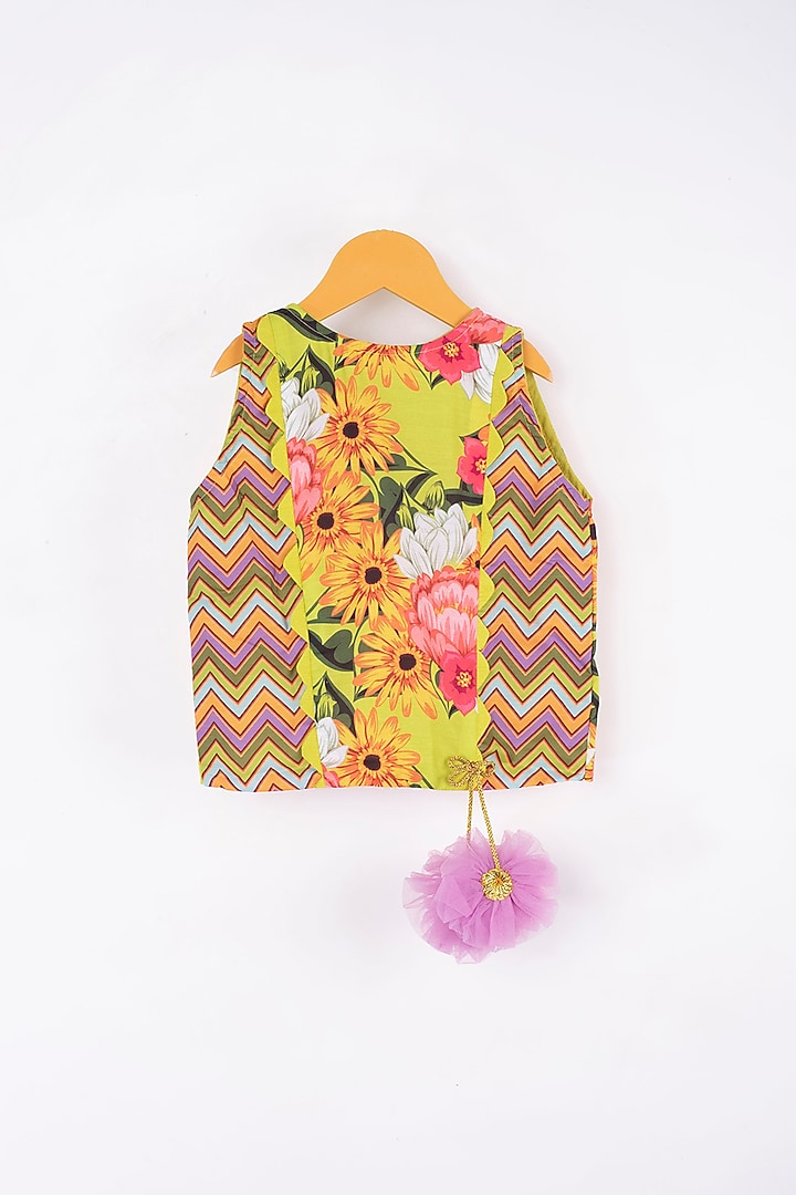 Multi-Colored Mulmul Silk Three-Tiered Lehenga Set For Girls by Kirti Agarwal Pret n Couture at Pernia's Pop Up Shop