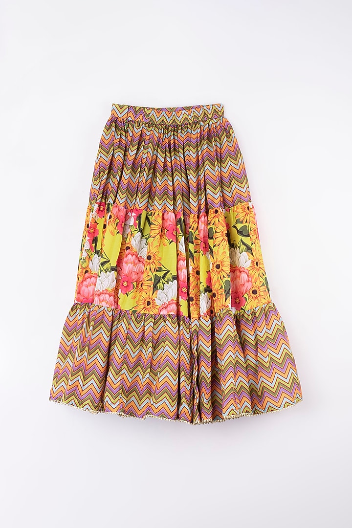 Multi-Colored Mulmul Silk Three-Tiered Lehenga Set For Girls by Kirti Agarwal Pret n Couture at Pernia's Pop Up Shop
