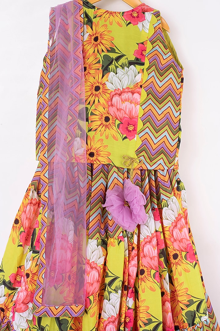 Multi-Colored Mulmul Silk Three-Tiered Lehenga Set For Girls by Kirti Agarwal Pret n Couture at Pernia's Pop Up Shop