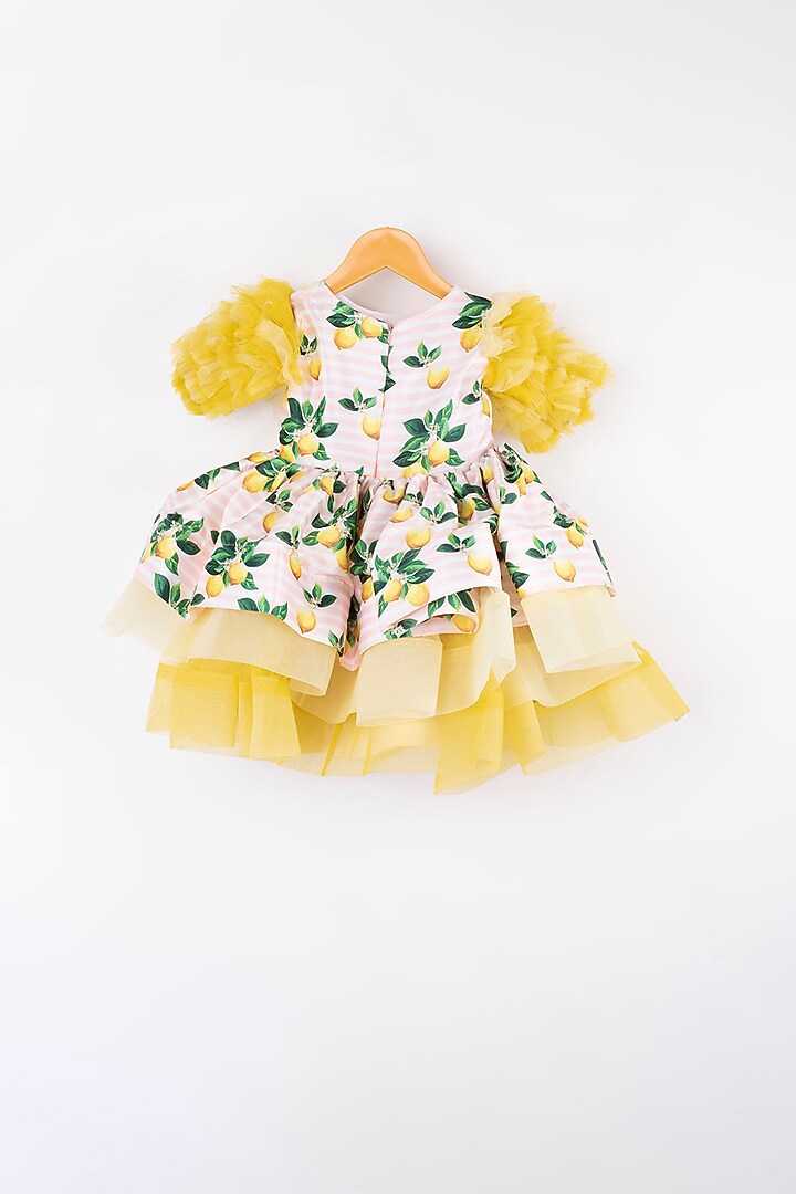 Butter Yellow & White Printed Three-Tiered Frock For Girls by Kirti Agarwal Pret n Couture at Pernia's Pop Up Shop