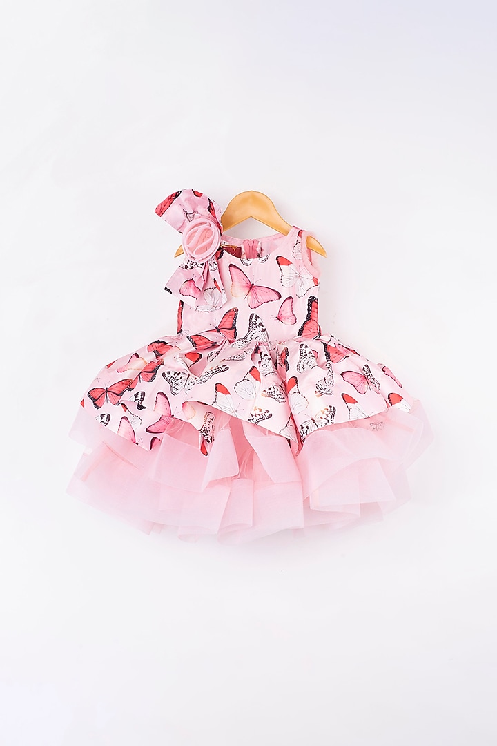 Baby Pink Printed Three-Tiered Frock For Girls by Kirti Agarwal Pret n Couture at Pernia's Pop Up Shop