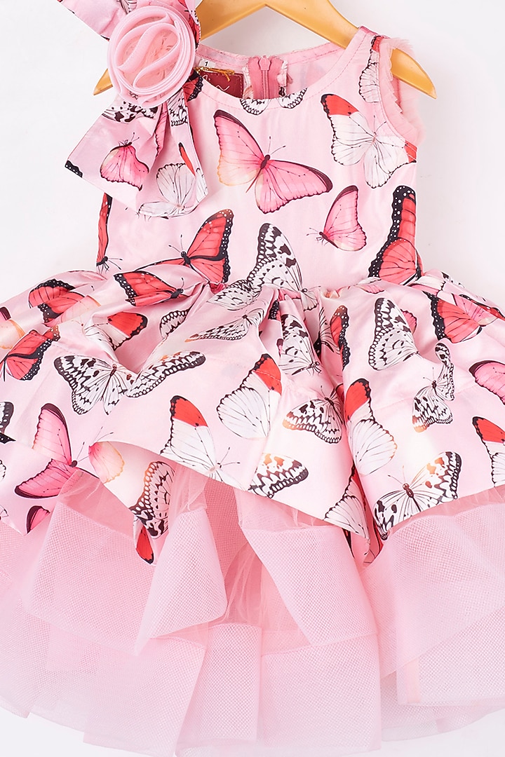 Baby Pink Printed Three-Tiered Frock For Girls by Kirti Agarwal Pret n Couture at Pernia's Pop Up Shop