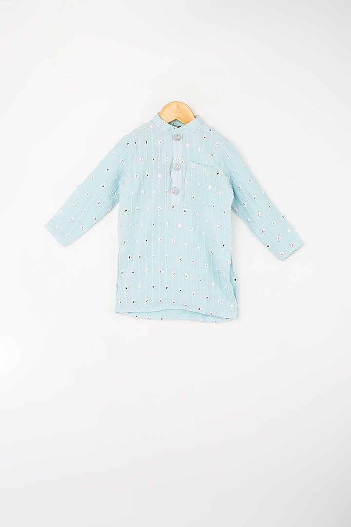 Ice Blue Embroidered Kurta Set For Boys by Kirti Agarwal Pret n Couture at Pernia's Pop Up Shop