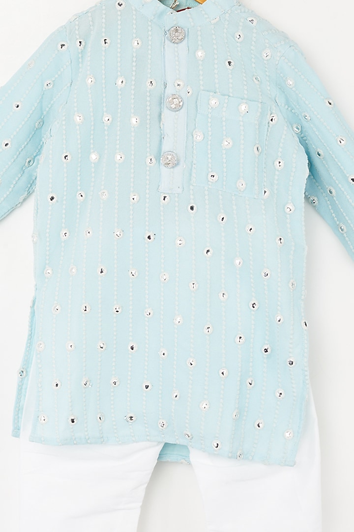 Ice Blue Embroidered Kurta Set For Boys by Kirti Agarwal Pret n Couture at Pernia's Pop Up Shop