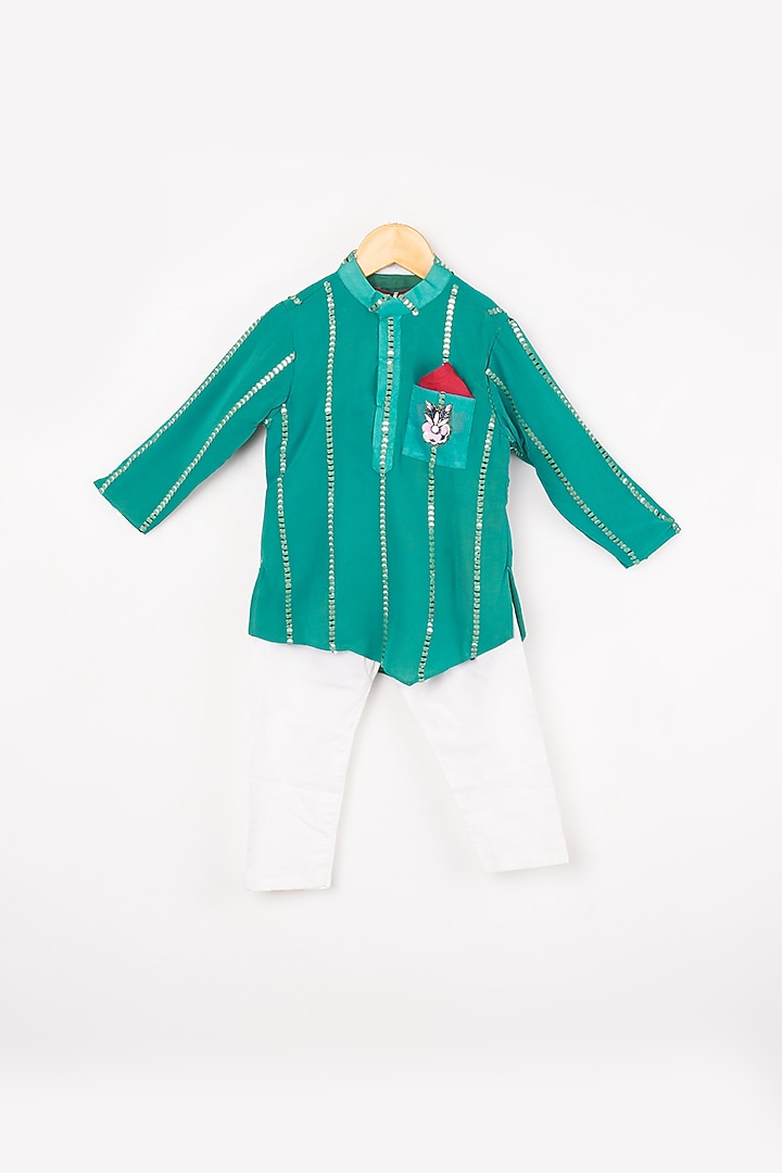 Blue Lagoon Embroidered Kurta Set For Boys by Kirti Agarwal Pret n Couture at Pernia's Pop Up Shop