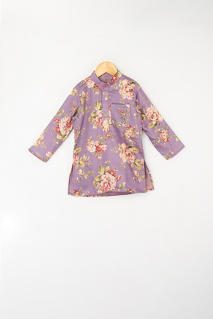 Lavender Printed and Embroidered Kurta Set With Jacket For Boys by Kirti Agarwal Pret n Couture at Pernia's Pop Up Shop
