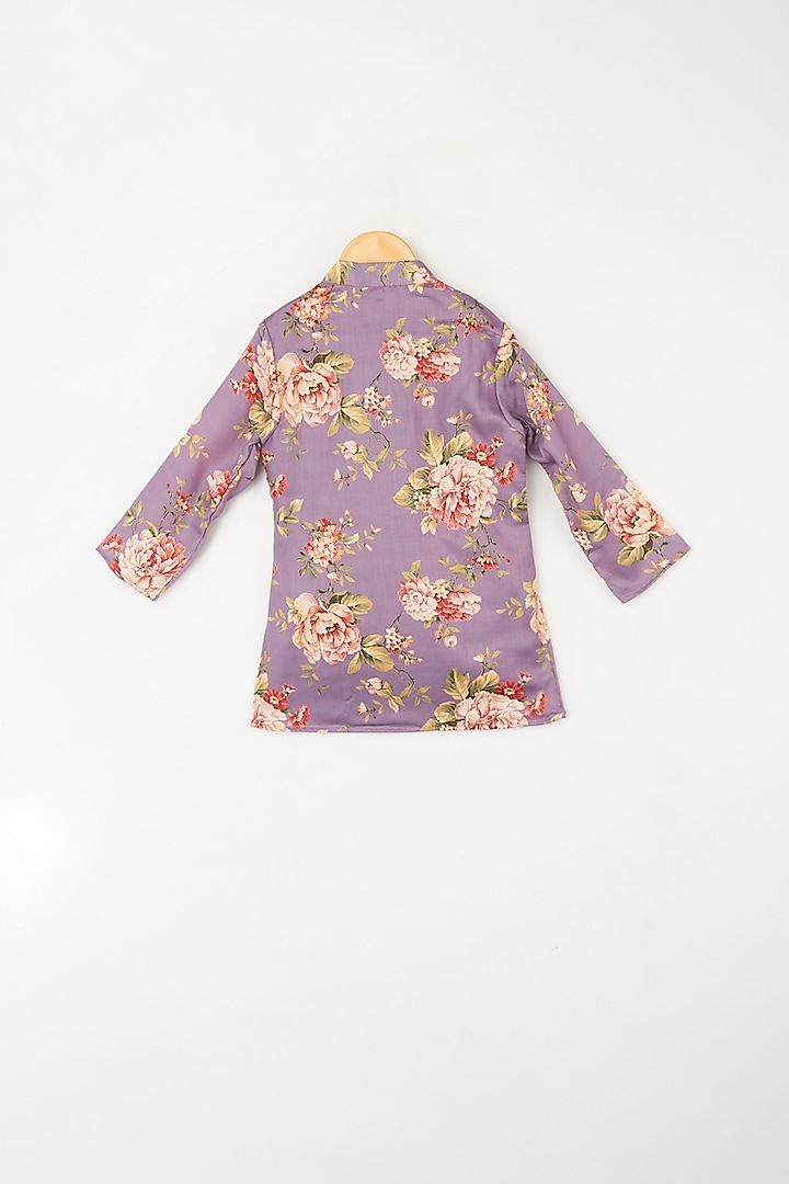 Lavender Printed and Embroidered Kurta Set With Jacket For Boys by Kirti Agarwal Pret n Couture at Pernia's Pop Up Shop