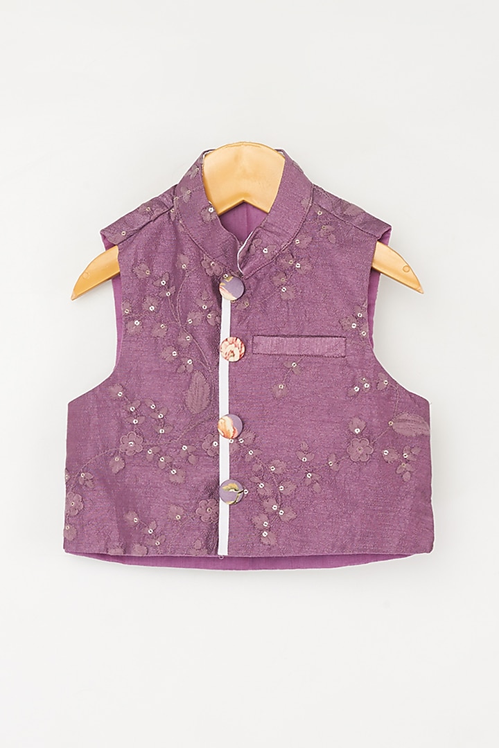 Lavender Printed and Embroidered Kurta Set With Jacket For Boys by Kirti Agarwal Pret n Couture at Pernia's Pop Up Shop