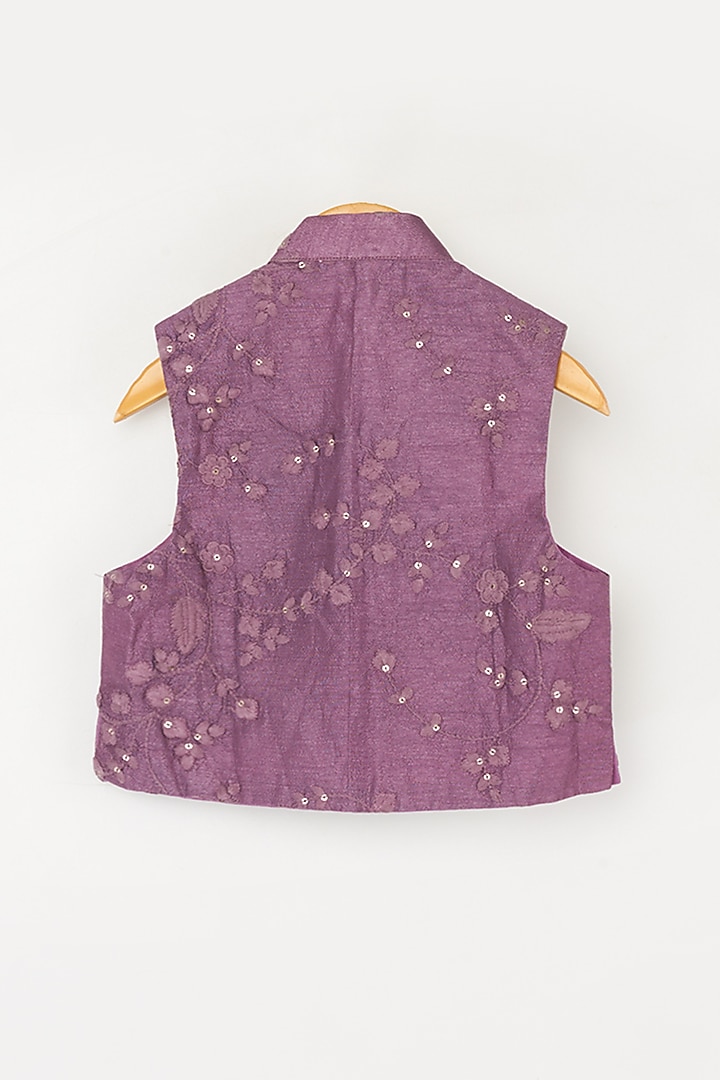 Lavender Printed and Embroidered Kurta Set With Jacket For Boys by Kirti Agarwal Pret n Couture at Pernia's Pop Up Shop