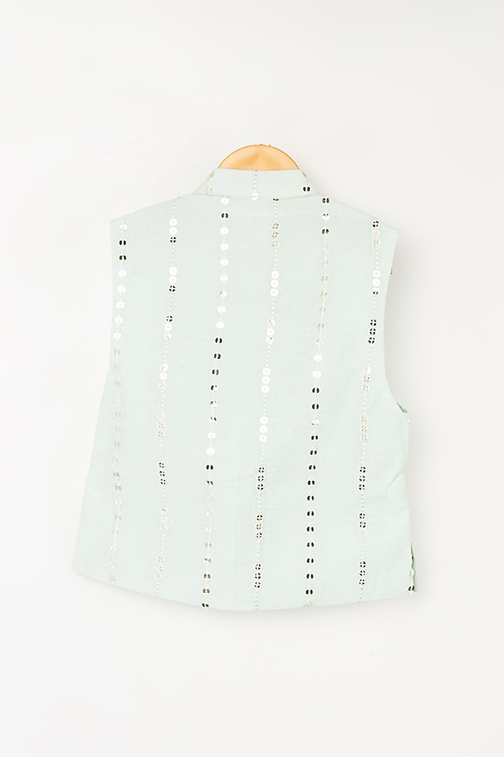 Mint Blue Kurta Set With Embroidered Nehru Jacket For Boys by Kirti Agarwal Pret n Couture at Pernia's Pop Up Shop