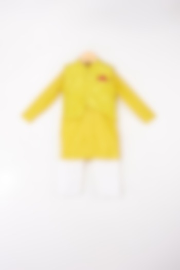 Yellow Kurta Set With Embroidered Nehru Jacket For Boys by Kirti Agarwal Pret n Couture at Pernia's Pop Up Shop