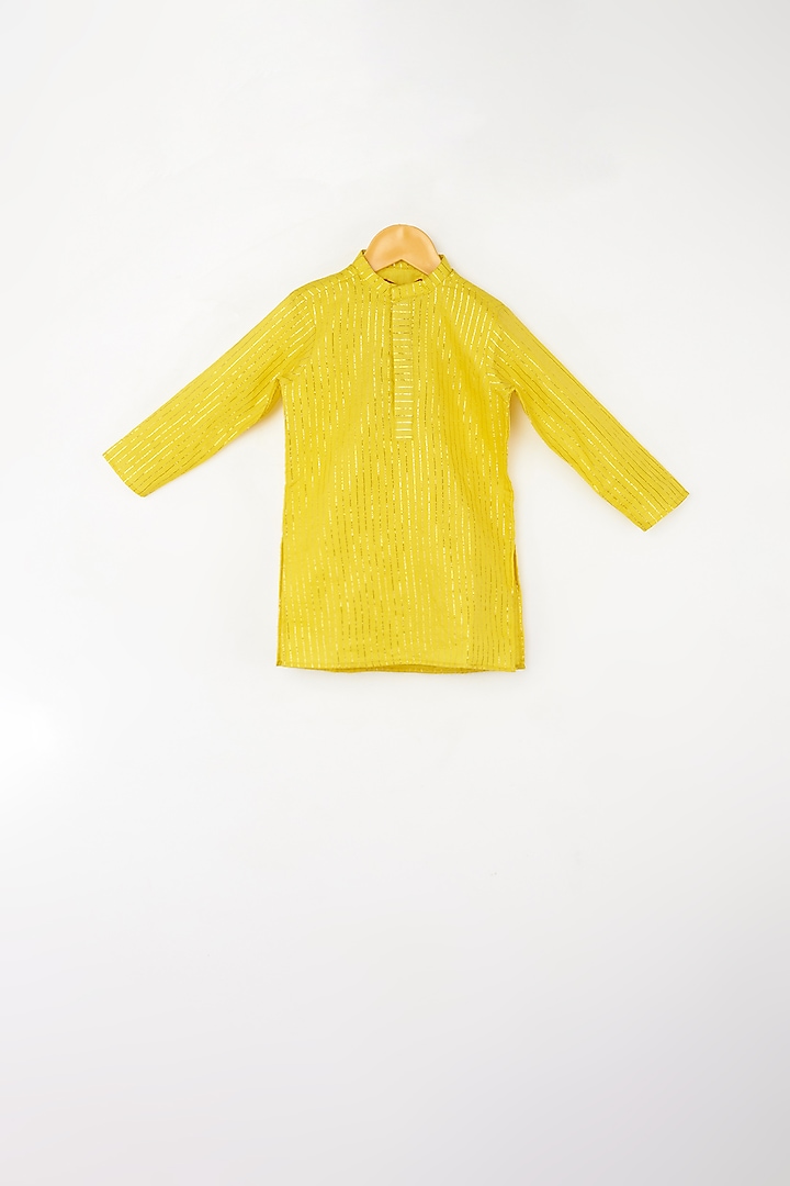 Yellow Kurta Set With Embroidered Nehru Jacket For Boys by Kirti Agarwal Pret n Couture at Pernia's Pop Up Shop