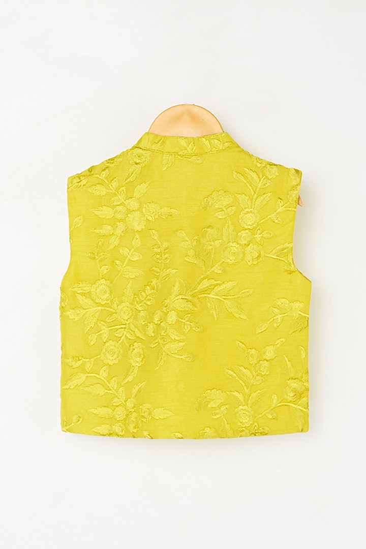 Yellow Kurta Set With Embroidered Nehru Jacket For Boys by Kirti Agarwal Pret n Couture at Pernia's Pop Up Shop