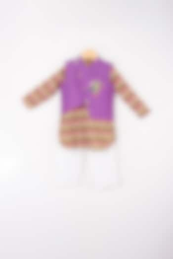 Multi-Colour Kurta Set With Purple Bundi Jacket For Boys by Kirti Agarwal Pret n Couture at Pernia's Pop Up Shop