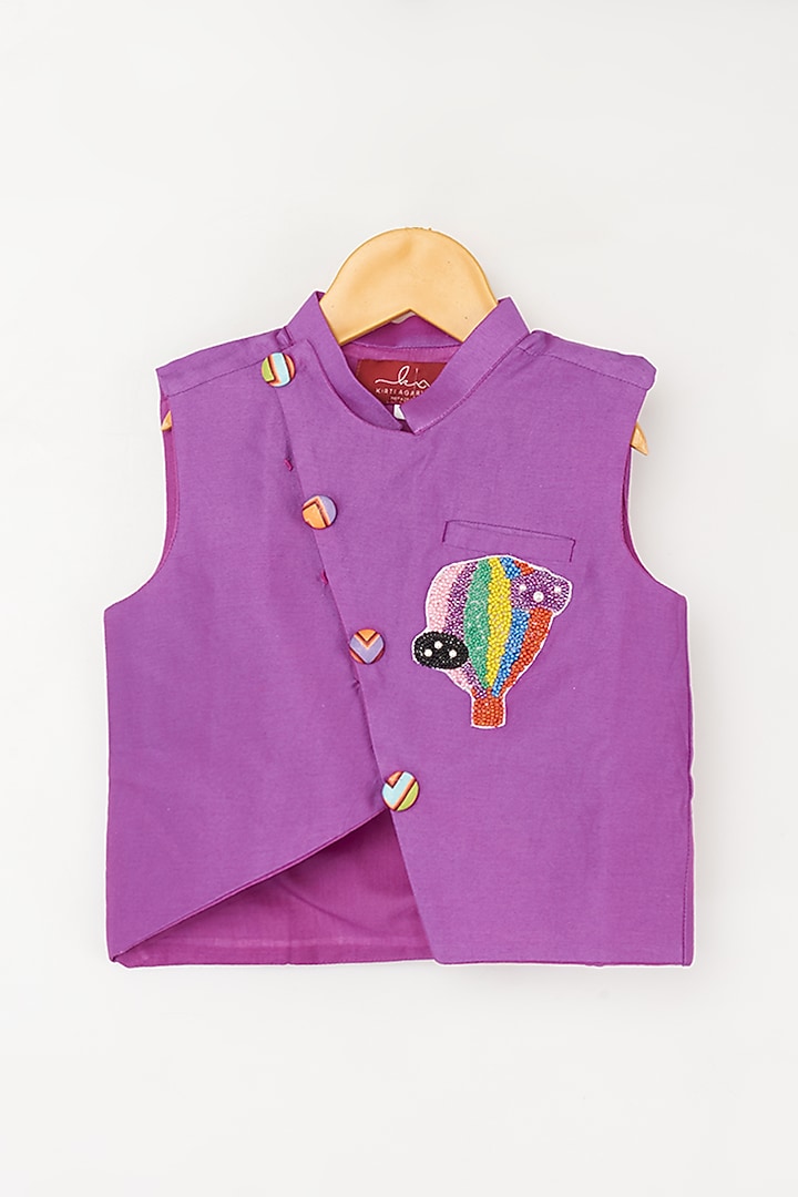 Multi-Colour Kurta Set With Purple Bundi Jacket For Boys by Kirti Agarwal Pret n Couture at Pernia's Pop Up Shop