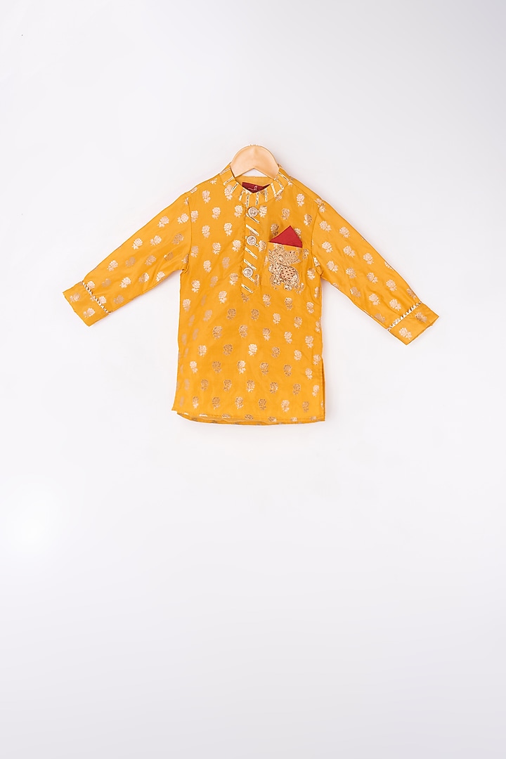 Yellow Brocade Kurta Set For Boys by Kirti Agarwal Pret n Couture at Pernia's Pop Up Shop