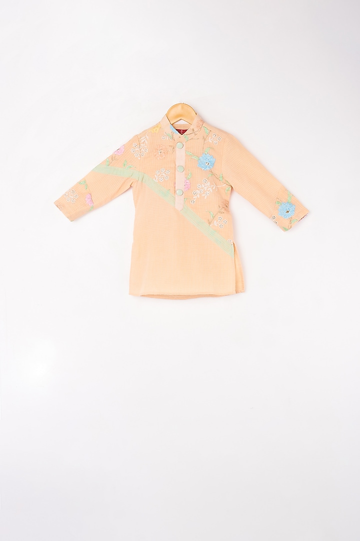 Peach & Beige Kurta Set For Boys by Kirti Agarwal Pret n Couture at Pernia's Pop Up Shop