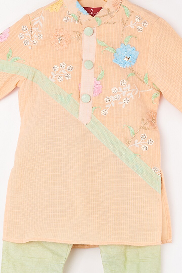 Peach & Beige Kurta Set For Boys by Kirti Agarwal Pret n Couture at Pernia's Pop Up Shop