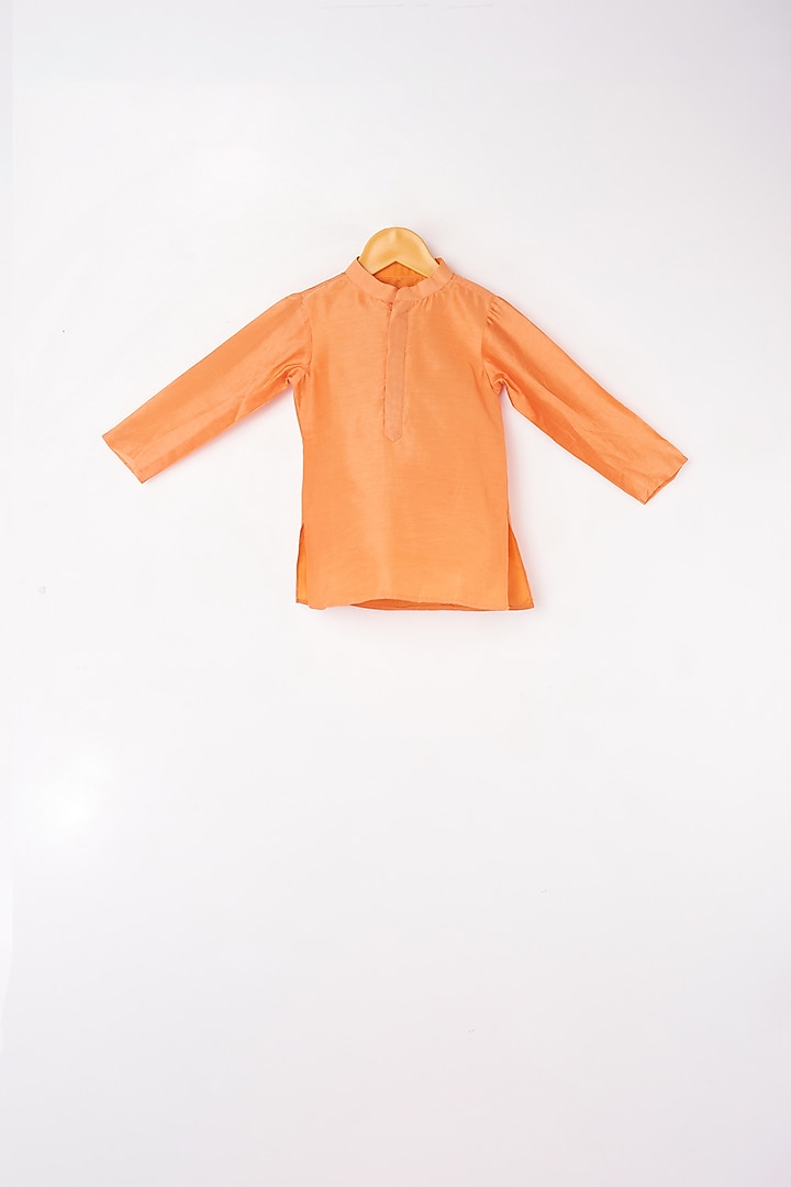 Orange Kurta Set With Printed Bundi Jacket For Boys by Kirti Agarwal Pret n Couture at Pernia's Pop Up Shop