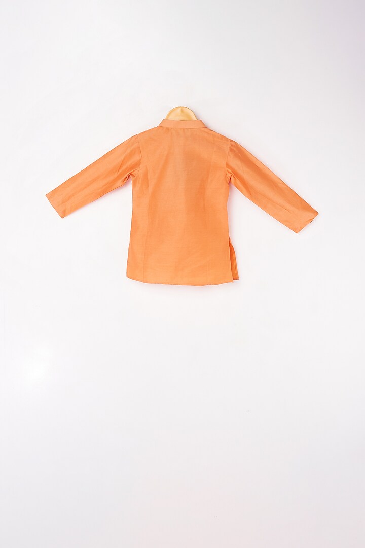 Orange Kurta Set With Printed Bundi Jacket For Boys by Kirti Agarwal Pret n Couture at Pernia's Pop Up Shop