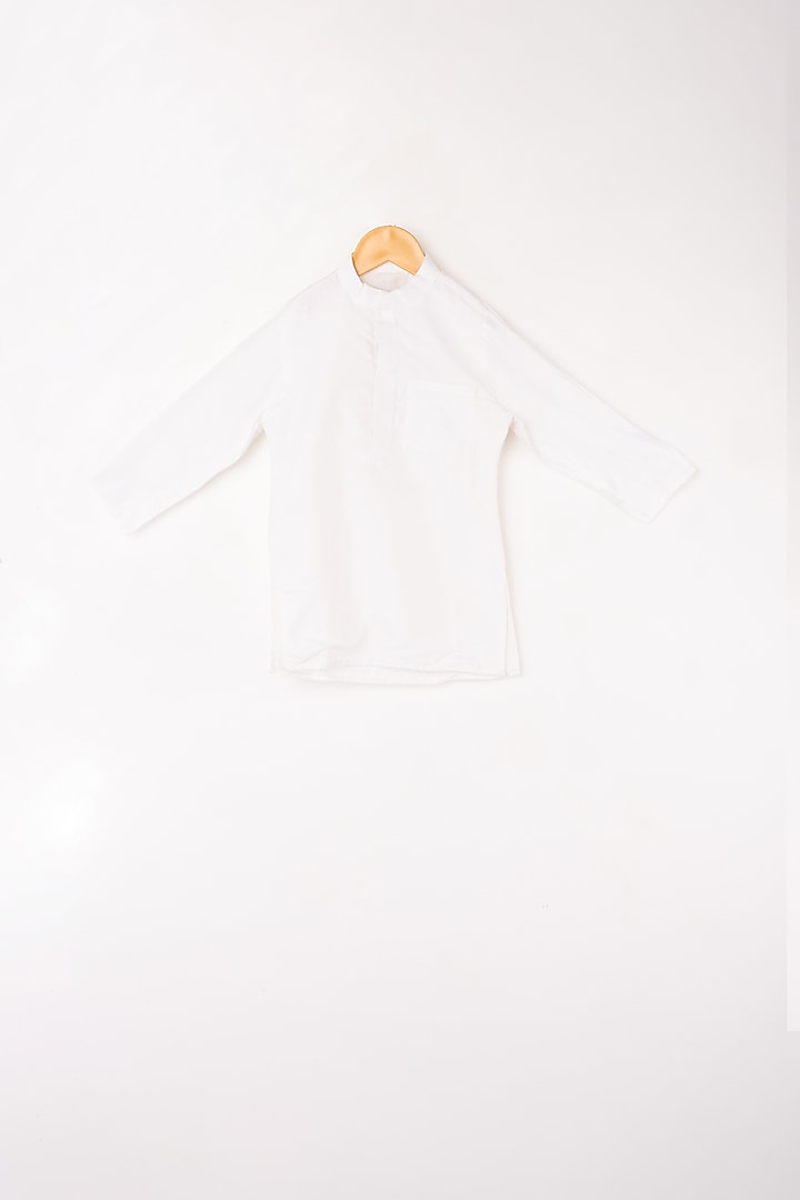White Kurta Set With Sky Blue Bundi Jacket For Boys by Kirti Agarwal Pret n Couture at Pernia's Pop Up Shop