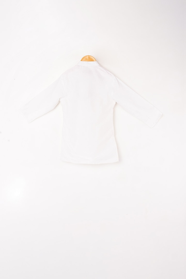 White Kurta Set With Sky Blue Bundi Jacket For Boys by Kirti Agarwal Pret n Couture at Pernia's Pop Up Shop