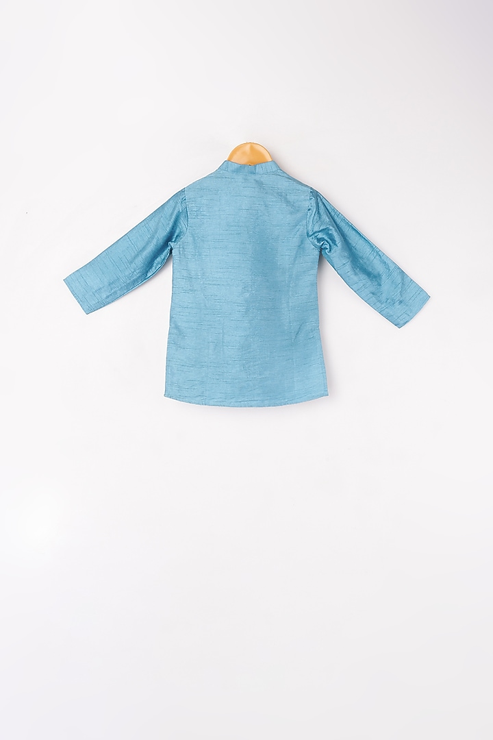 Paisley Blue & Pink Kurta Set With Bundi Jacket For Boys by Kirti Agarwal Pret n Couture at Pernia's Pop Up Shop