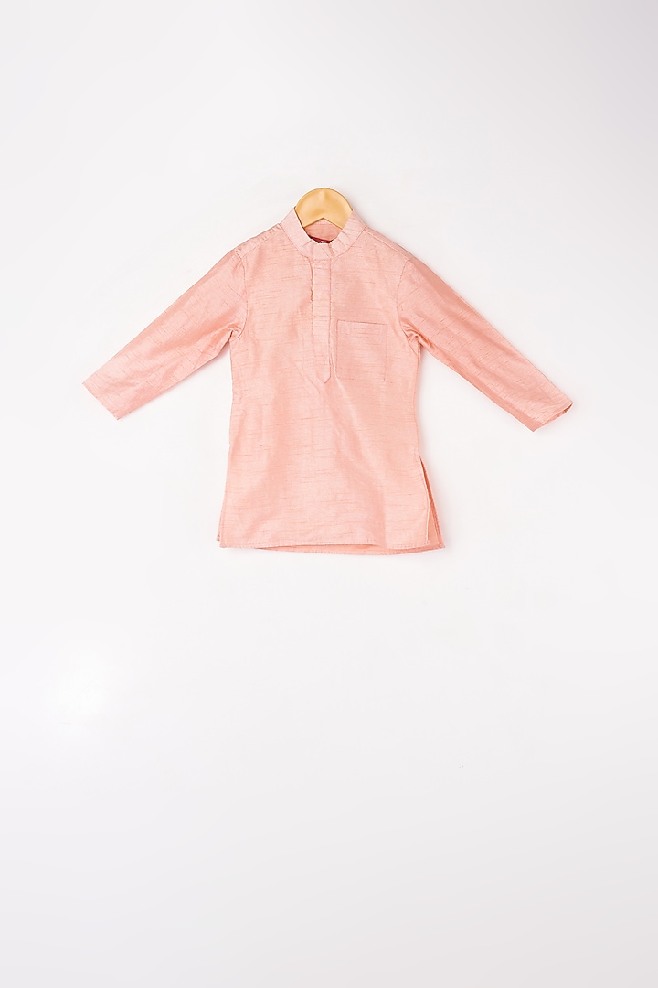 Peach Kurta Set With Embroidered Bundi Jacket For Boys by Kirti Agarwal Pret n Couture at Pernia's Pop Up Shop