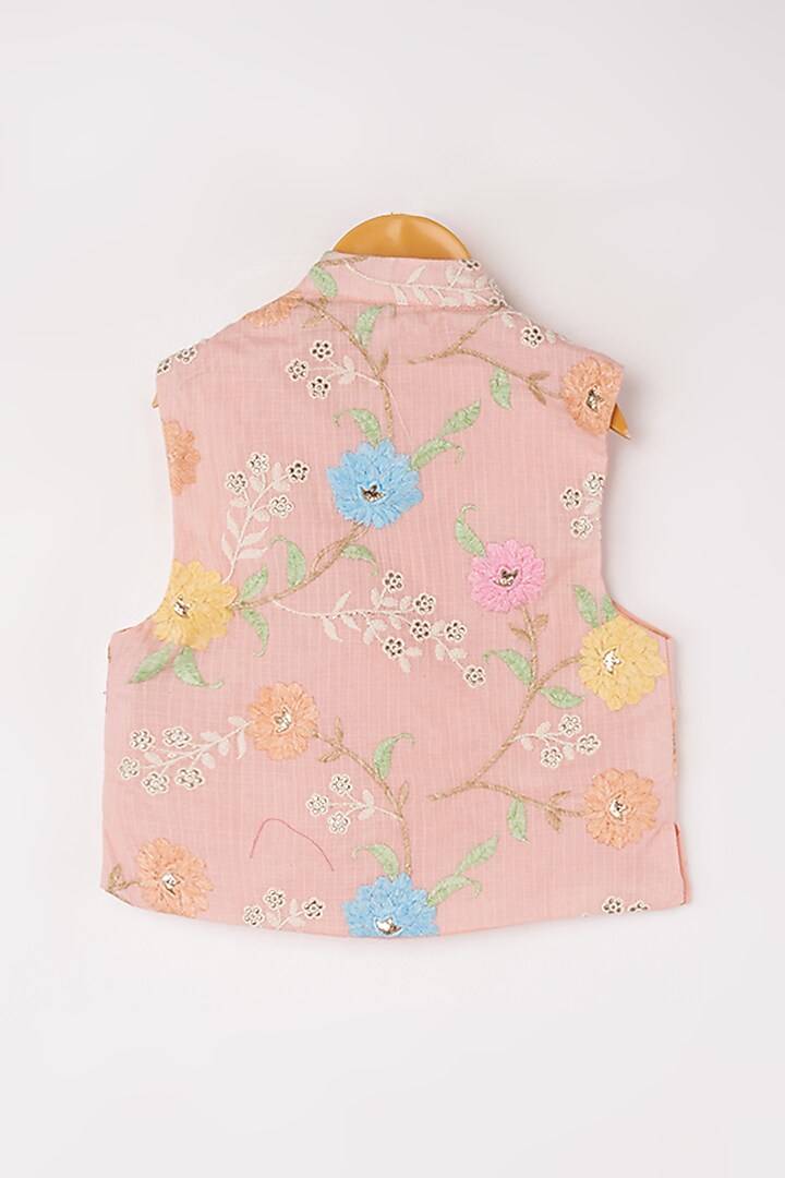 Peach Kurta Set With Embroidered Bundi Jacket For Boys by Kirti Agarwal Pret n Couture at Pernia's Pop Up Shop