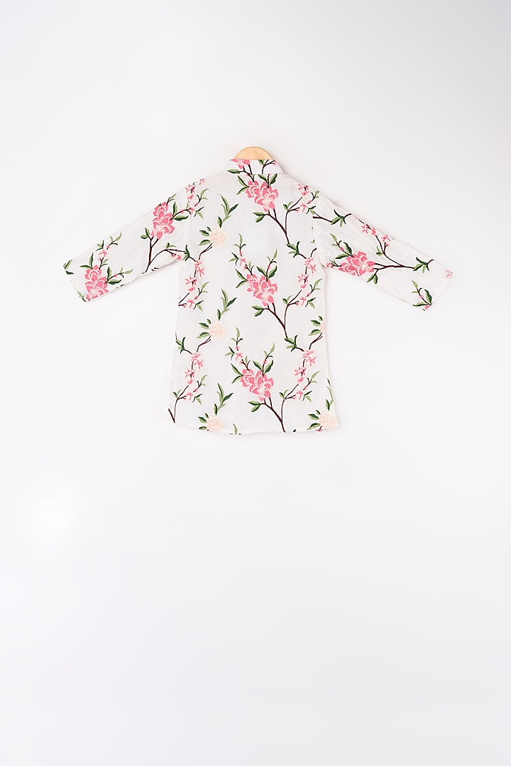 Peach & White Printed Kurta Set For Boys by Kirti Agarwal Pret n Couture at Pernia's Pop Up Shop