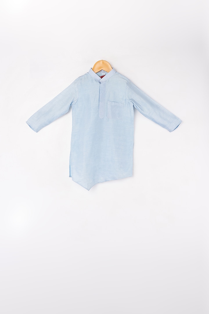 Powder Blue Kurta Set With Navy Blue Bundi Jacket For Boys by Kirti Agarwal Pret n Couture at Pernia's Pop Up Shop