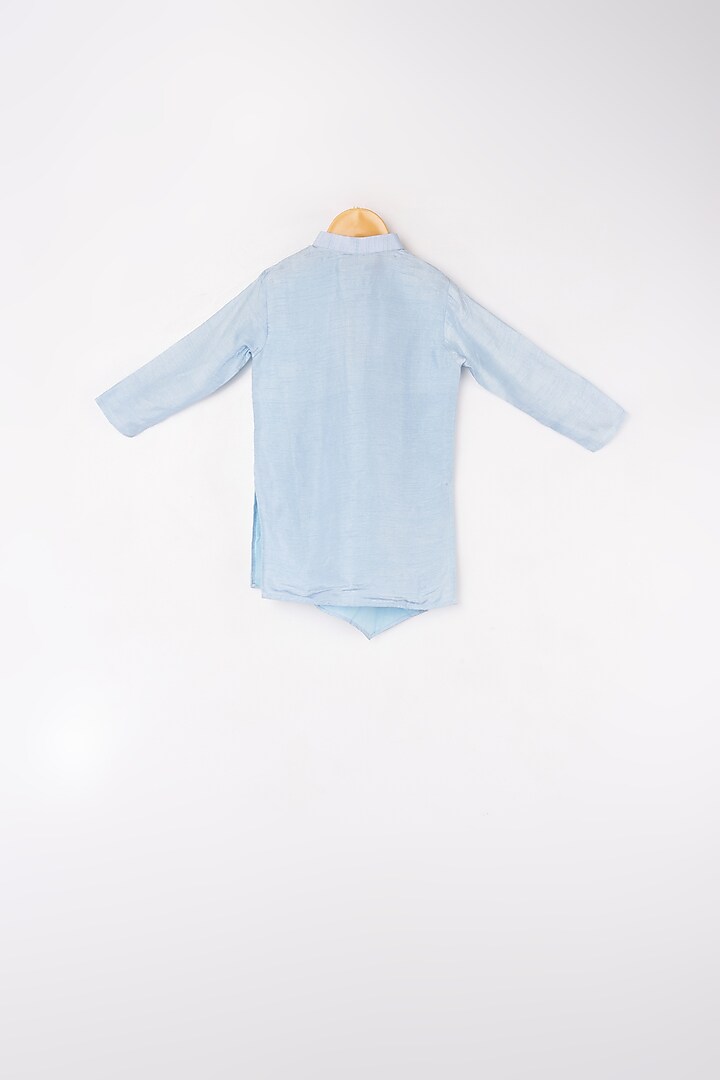 Powder Blue Kurta Set With Navy Blue Bundi Jacket For Boys by Kirti Agarwal Pret n Couture at Pernia's Pop Up Shop