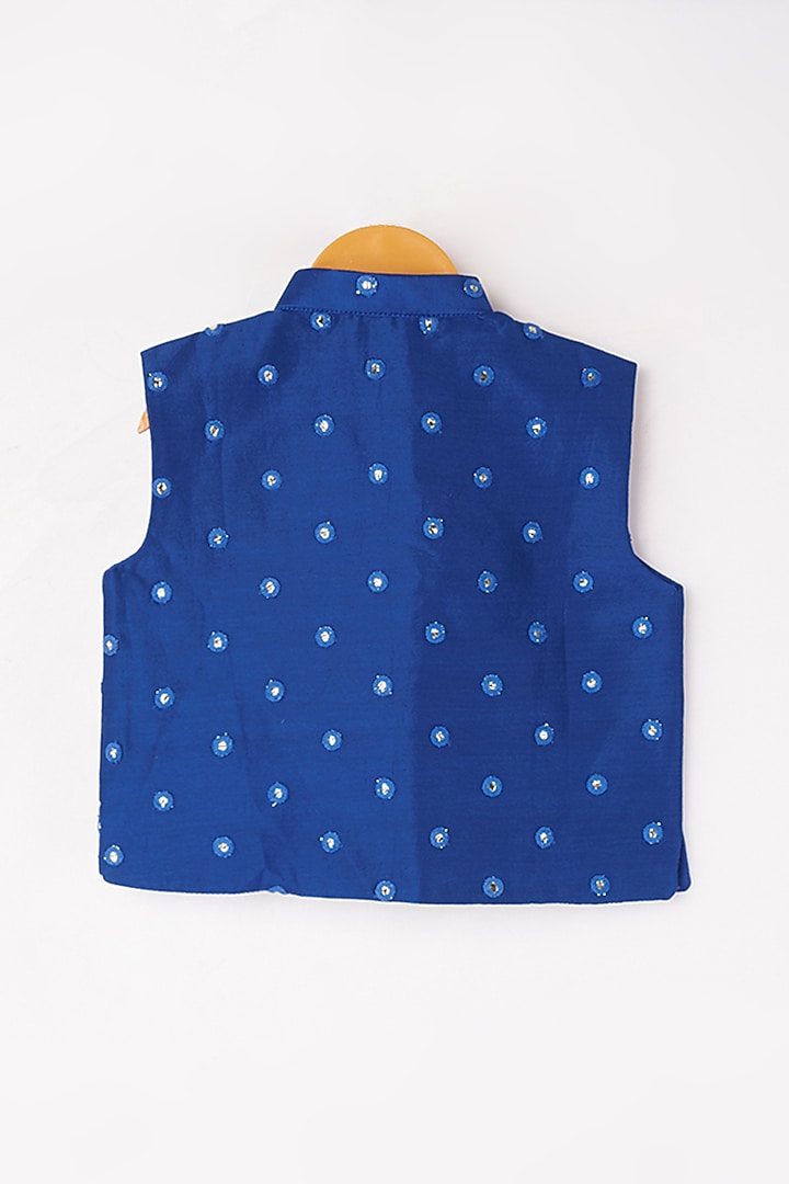 Powder Blue Kurta Set With Navy Blue Bundi Jacket For Boys by Kirti Agarwal Pret n Couture at Pernia's Pop Up Shop