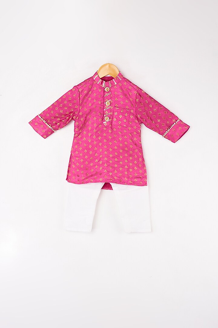 Fuchsia Brocade Kurta Set For Boys by Kirti Agarwal Pret n Couture at Pernia's Pop Up Shop