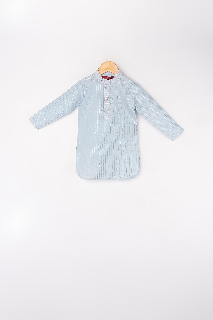 Powder Blue Kurta Set With Embroidered Bundi Jacket For Boys by Kirti Agarwal Pret n Couture at Pernia's Pop Up Shop