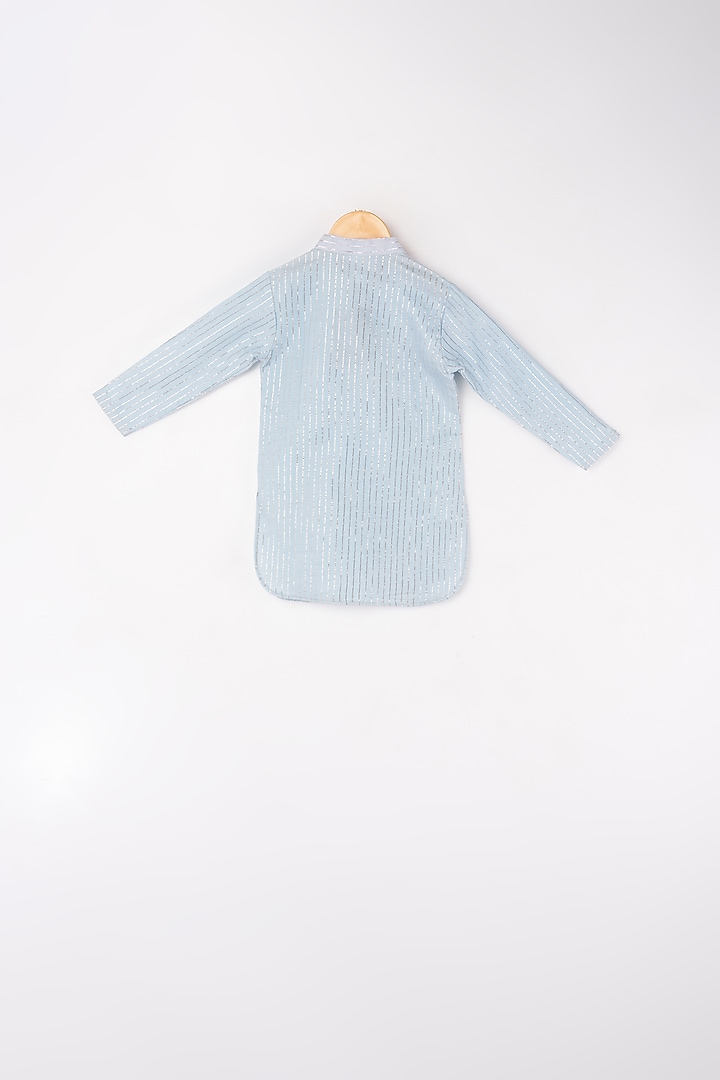 Powder Blue Kurta Set With Embroidered Bundi Jacket For Boys by Kirti Agarwal Pret n Couture at Pernia's Pop Up Shop