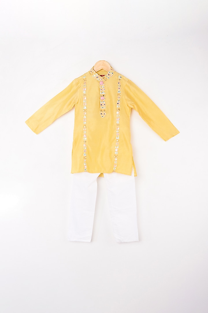 Yellow Embroidered Kurta Set For Boys by Kirti Agarwal Pret n Couture