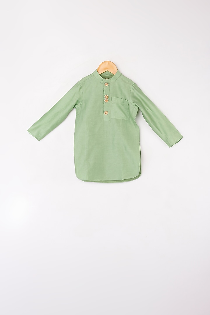 Absinthe Green Kurta Set With Embroidered Bundi Jacket For Boys by Kirti Agarwal Pret n Couture at Pernia's Pop Up Shop