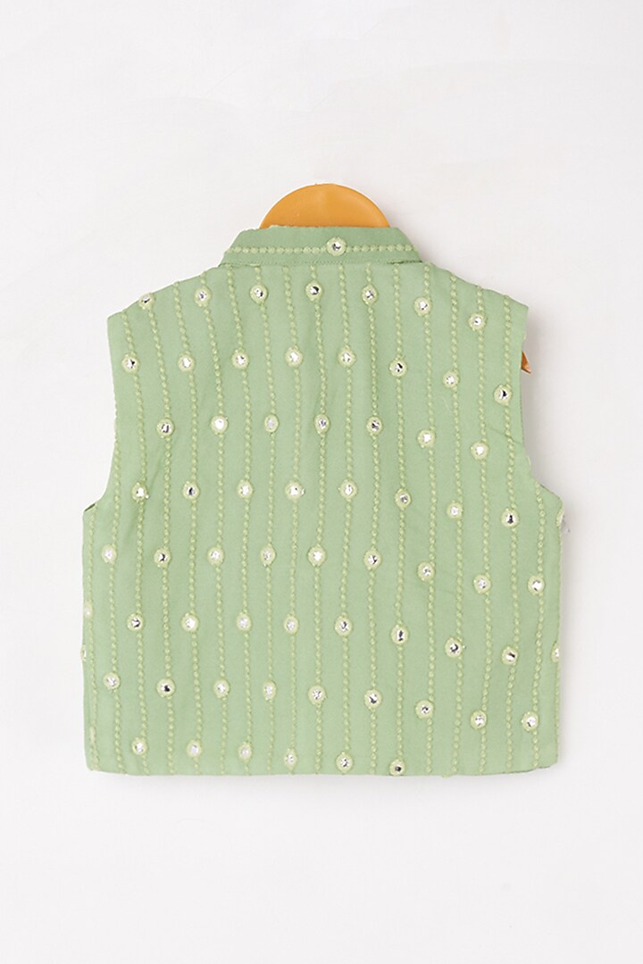 Absinthe Green Kurta Set With Embroidered Bundi Jacket For Boys by Kirti Agarwal Pret n Couture at Pernia's Pop Up Shop