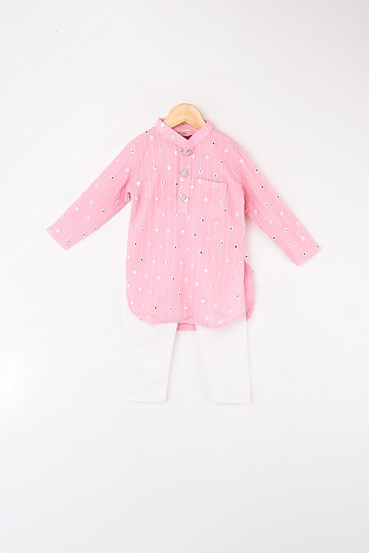 Baby Pink Embroidered Kurta Set For Boys by Kirti Agarwal Pret n Couture at Pernia's Pop Up Shop