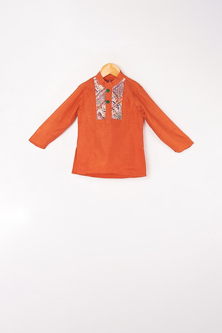 Burnt Orange Kurta Set With Multi-Color Jacket For Boys by Kirti Agarwal Pret n Couture at Pernia's Pop Up Shop