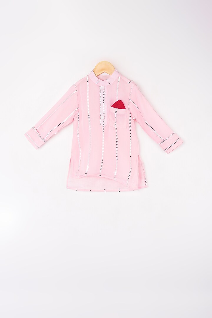 Baby Pink Georgette & Cotton Silk Kurta Set For Boys by Kirti Agarwal Pret n Couture at Pernia's Pop Up Shop