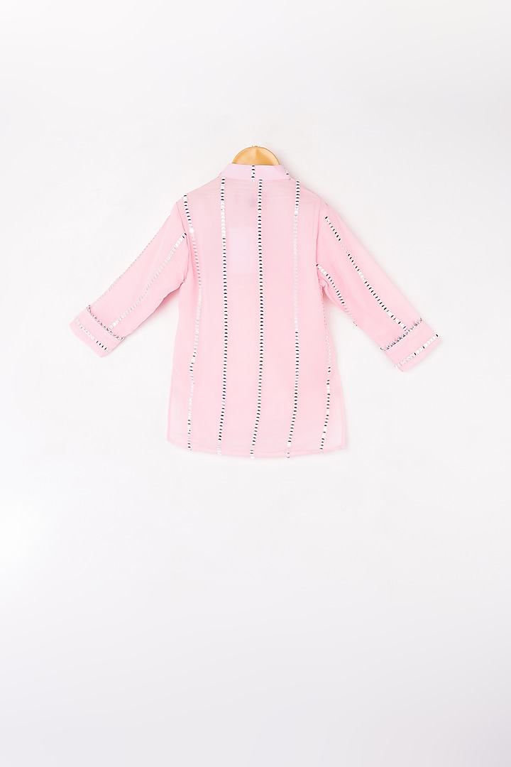 Baby Pink Georgette & Cotton Silk Kurta Set For Boys by Kirti Agarwal Pret n Couture at Pernia's Pop Up Shop