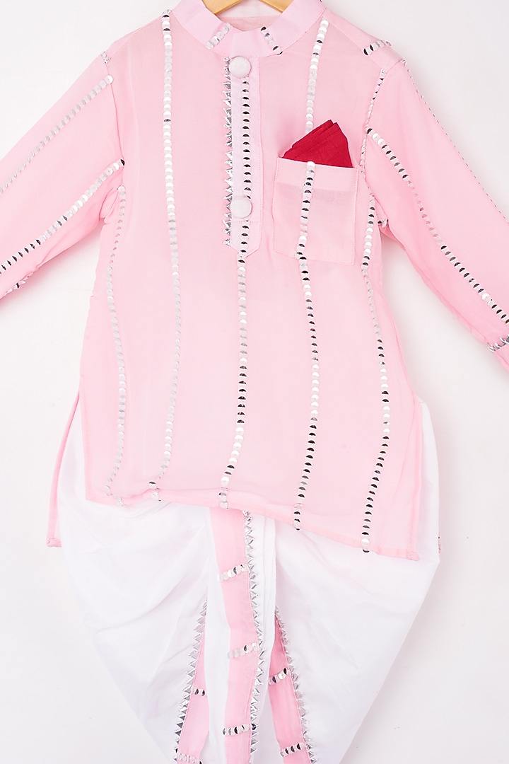Baby Pink Georgette & Cotton Silk Kurta Set For Boys by Kirti Agarwal Pret n Couture at Pernia's Pop Up Shop