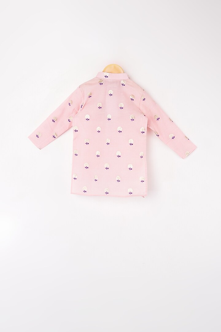 Pale Pink Chanderi Silk & Cotton Silk Kurta Set For Boys by Kirti Agarwal Pret n Couture at Pernia's Pop Up Shop