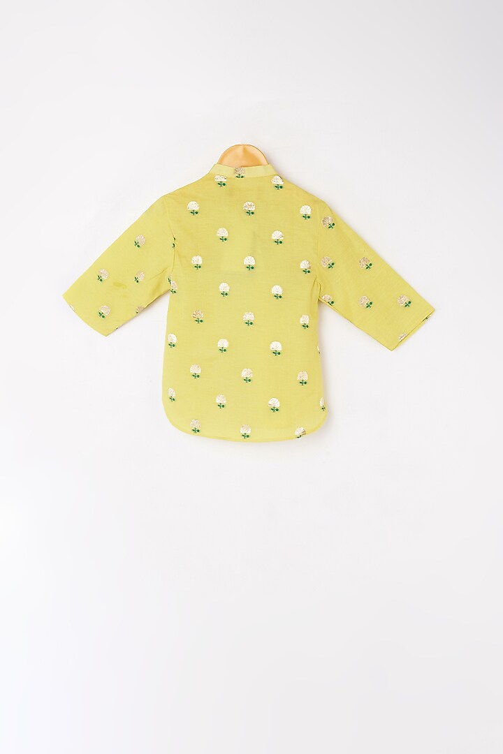 Yellow Cotton Silk & Chanderi Silk Kurta Set For Boys by Kirti Agarwal Pret n Couture at Pernia's Pop Up Shop