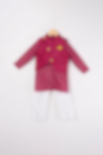 Reddish Pink Kurta Set With Embroidered Bundi Jacket For Boys by Kirti Agarwal Pret n Couture at Pernia's Pop Up Shop